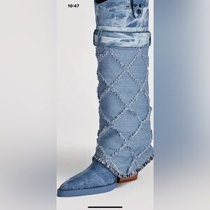 Denim tall western boots with plaid pattern removable cover.  Size 10